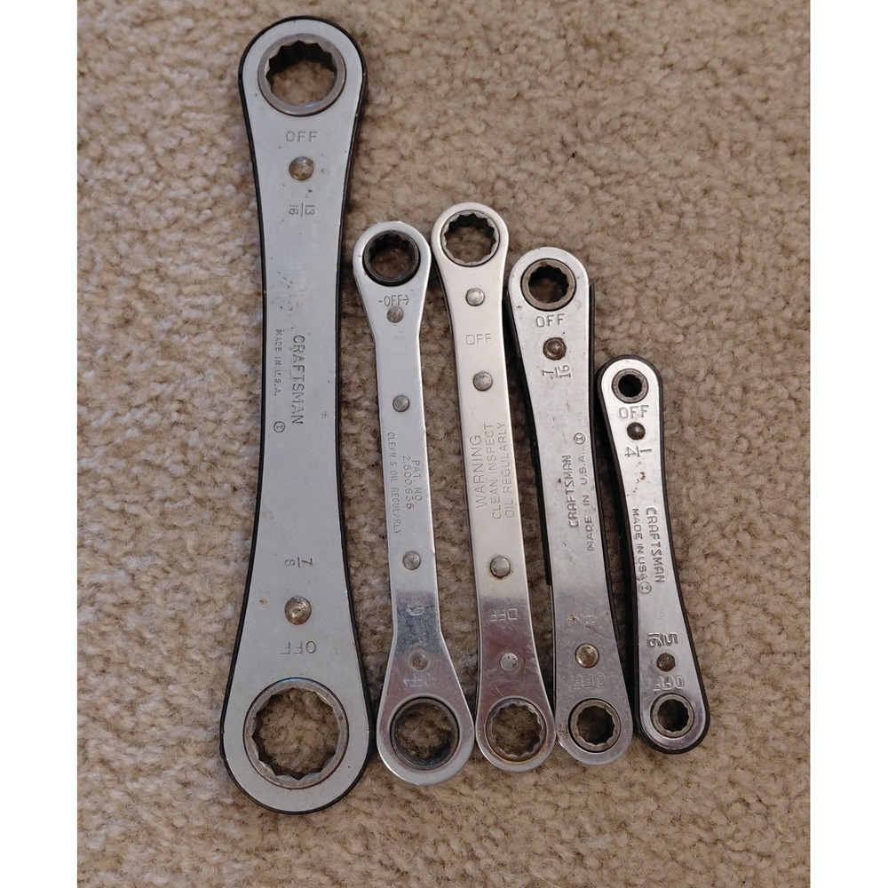 Craftsman Vintage Ratcheting Box End Wrench Set 5 Piece Made in USA SAE Flat